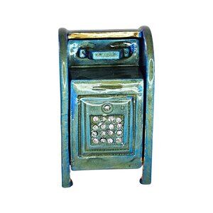 Work Of Art Mailbox Metal Enamel Rhinestone Trinket Box Vintage Style